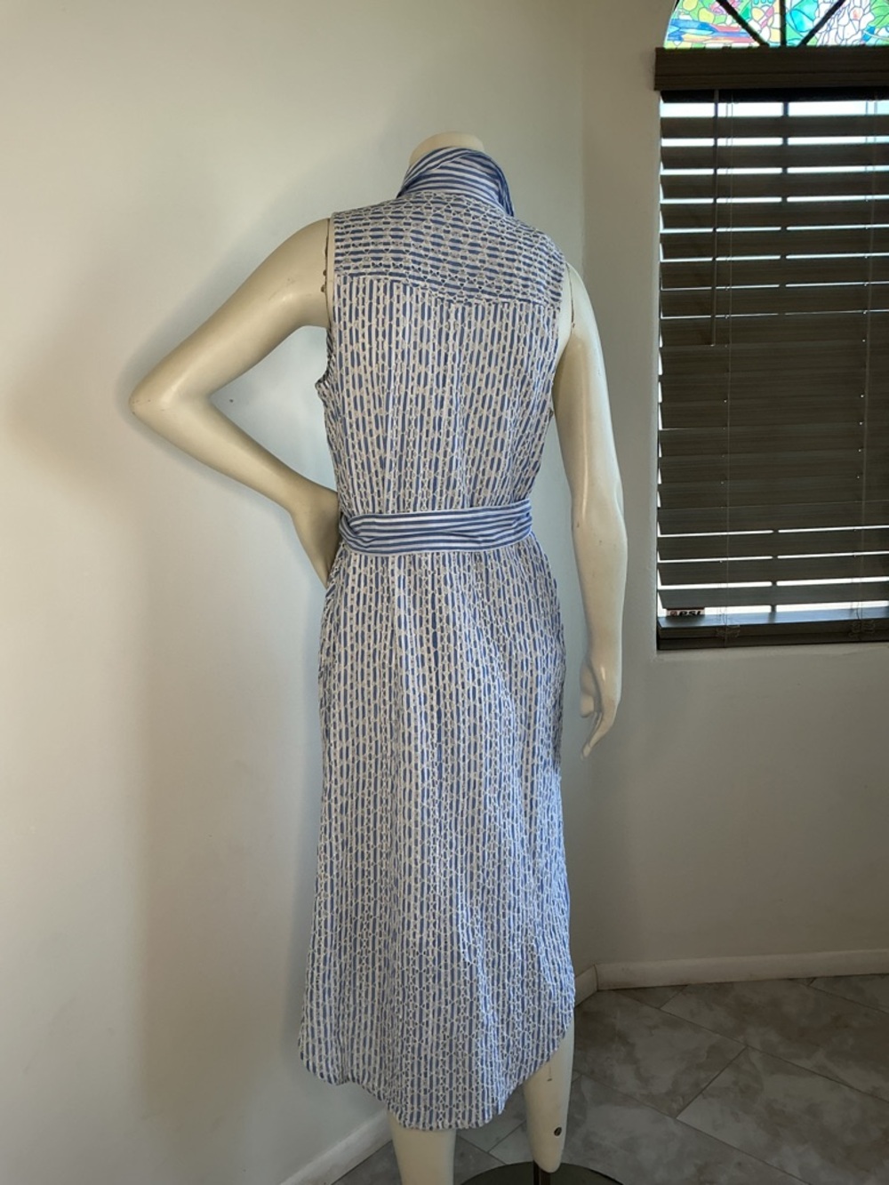 NWT Anthropologie Blue White Striped Eyelet Midi Shirt Dress 8 Coastal Pockets - Picture 3 of 9